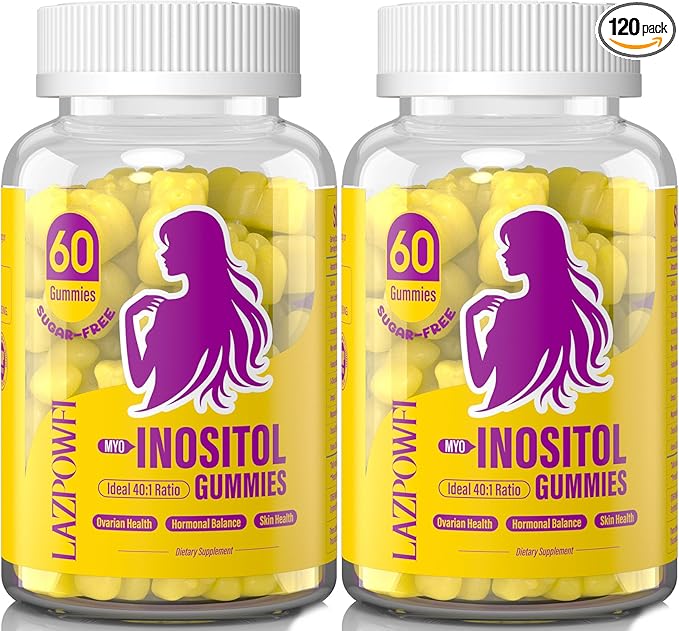 Myo-Inositol & D-Chiro Inositol,Inositol Gummies with Vitamin D3, Magnesium Glycinate, Omega-3, Folate & Zinc, Inositol Supplement Menstrual Cycle for Women-40:1 Ratio-60 Day Supply