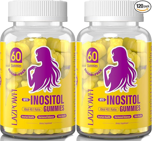 Myo-Inositol & D-Chiro Inositol,Inositol Gummies with Vitamin D3, Magnesium Glycinate, Omega-3, Folate & Zinc, Inositol Supplement Menstrual Cycle for Women-40:1 Ratio-60 Day Supply