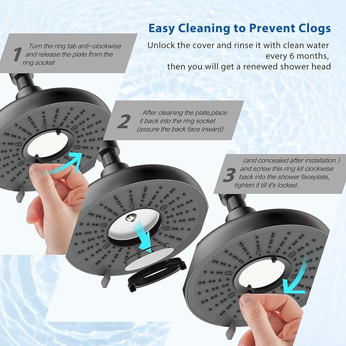 Filtered Shower Head High Pressure 8 Inch with Removable Chlorine Filter - Hard Water Rain Showerhead for Bathroom, Soft Skin & Hair Care - Fixed Wall Mount,3 Rainfall Spray Modes,Matte Black