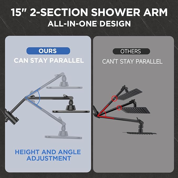 Veken 11.8'' Rain Black Shower Head with Handheld Spray Combo, Extension Arm for Rainfall showerhead, Muti-modes Massage High Pressure Hand Held Shower Heads with Hose, Anti-Clog Nozzles & Bathroom
