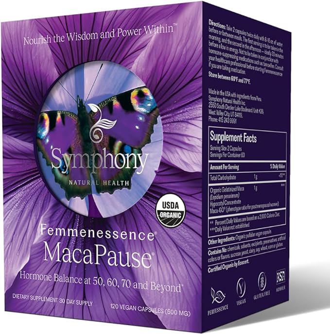 Femmenessence® MacaPause® – Clinically Proven Postmenopausal Supplement for Natural Hormone Balance, Menopause Symptom Relief, Bone & Heart Health, Without Added Hormones (120 capsules, 30 Day Supply)