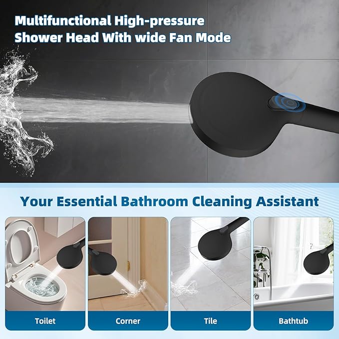 Hibbent All Metal Shower Head, 10'' High Pressure Rain Shower Head/Handheld Showerhead Combo with 16'' Adjustable Arc-shaped Extension Arm, 10 Sprays, 71'' Hose, Showerhead Holder, Oil Rubbed Bronze