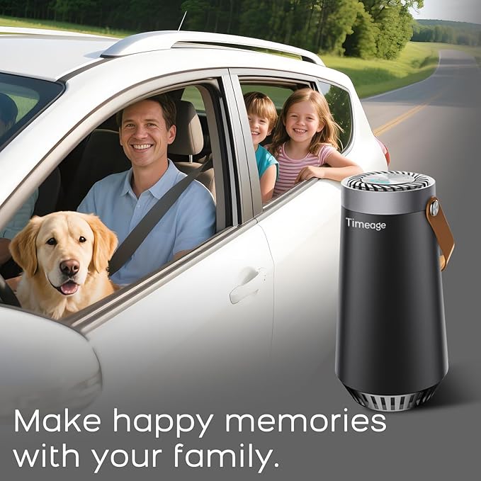 Ozone Generator for Car, 2 in 1 Odor eliminator and Air Ionizer to Remove Smoke Smell, Pet Odor, Dust Mites,PM2.5, Allergens, Portable Rechargeable Air Purifier for Home Room or Travel Black