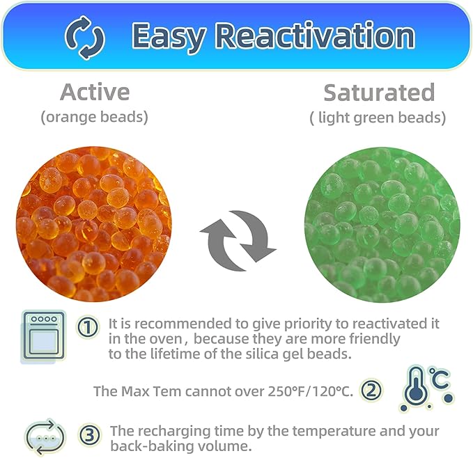 2lbs Premium Orange Silica Gel Desiccant Beads(Industry Standard 2-4 mm) - Rechargeable & Indicating Silica Gel Beads