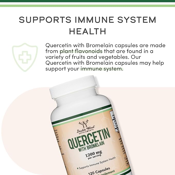Quercetin with Bromelain - 120 Count (1,200mg Servings) Immune Health Capsules - Supports Healthy Immune Functions in Men and Women (Vegan Safe, Third Party Tested, Gluten Free) by Double Wood