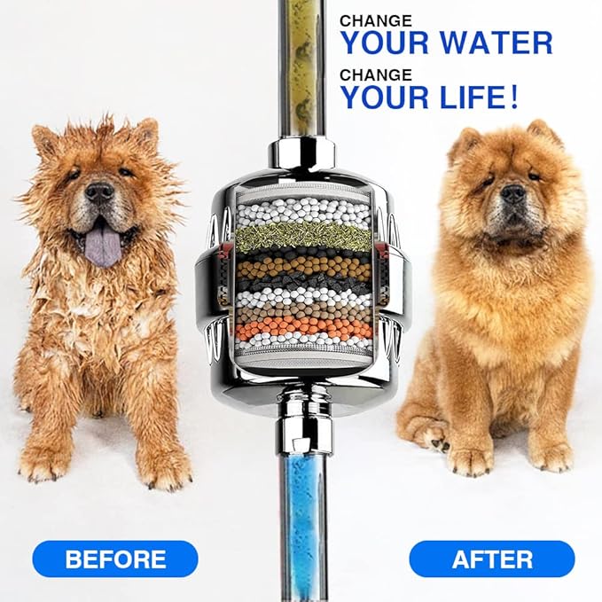 Chrome 15 Stage Shower Head Filter for Hard Water - High Output, Reduces Chlorine, Dry Skin & Itchy Scalp - Includes 4 Replaceable Filter Cartridges