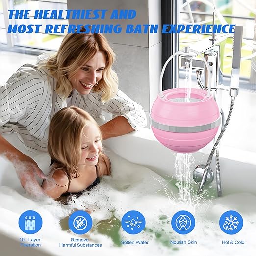 Bath Filter for Tub Faucet Fitespot, Bath Water Filter 2 Filters Cartridges 10 Stages Filtration (Pink)