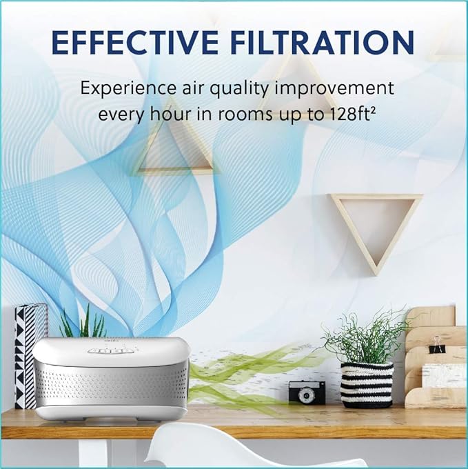 Homedics TotalClean Desktop Air Purifier – 360-Degree HEPA Filter for 128 Sq Ft, Small Air Purifier for Home Office, Bedroom and Workplace, 3 Speed Settings for Small Rooms, White