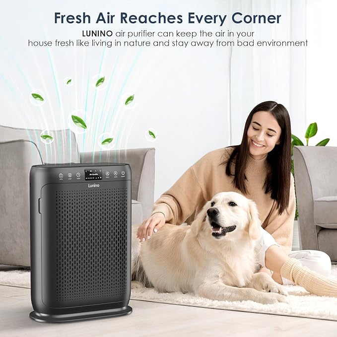 Air Purifiers for Home Large Room up to 2400sq.ft, LUNINO H13 HEPA Air Filter with Air Quality Sensors, Aromatherapy Function, Air Cleaner for Smoke, Dust, Dander, Pets Hair, Odor, E-200 Black