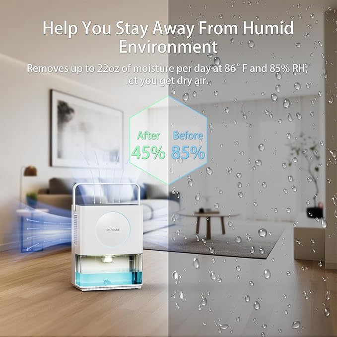 SOICARE 108 OZ (3.2L) Home Dehumidifier, Small Portable Room Dehumidifier for Bedroom Bathroom Basement RV Closet with HEPA Filter/Ambient Lights/Timer/Auto Off/Defrosting Function, White