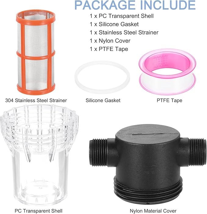 uxcell Pressure Washer Filter 3/4" NPT Female Thread, Inline Mesh Strainer Attachment, Outlet for Pipe Strainer, Stainless Steel Screen with Sealant Tape (Size:200 Mesh)