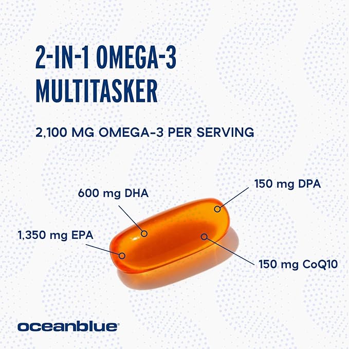 Oceanblue Professional Omega-3 2100 with CoQ10 – 90 ct – 2 Pack – Triple Strength Fish Oil Supplement with High-Potency EPA and DHA, and CoQ10 – Orange Flavor (60 Servings)