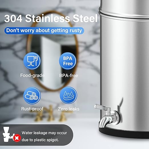 Purewell Gravity-Fed 1.5 Gallon Stainless Steel Countertop Water Filter System – Perfect for Kitchen Use, Camping, and Adventure