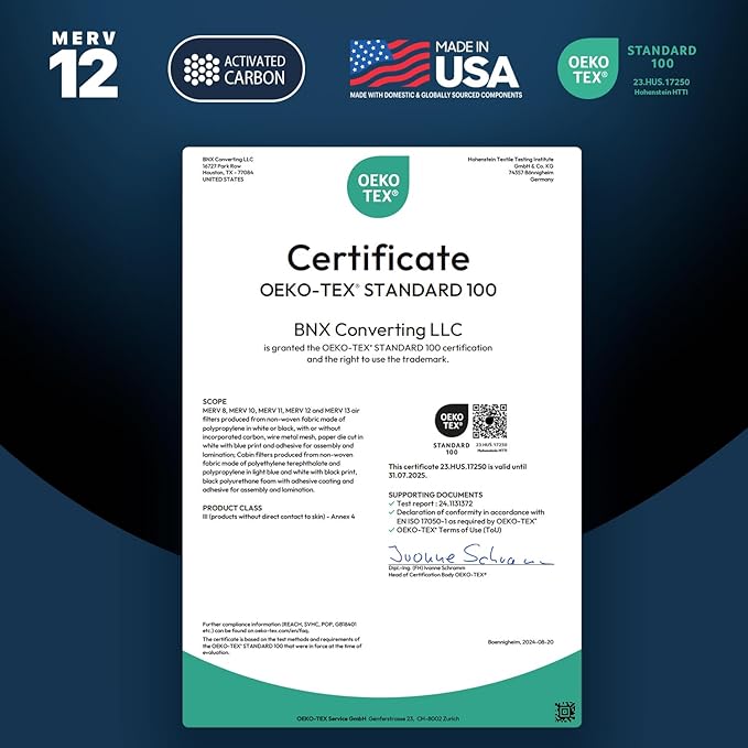 BNX TruFilter 20x20x1 MERV 12 Odor Defense (4-Pack) AC Furnace Air Filter with Activated Carbon - MADE IN USA - Pleated Air Conditioner HVAC AC Furnace Filters - Removes Odor, Mold, Bacteria, Smoke