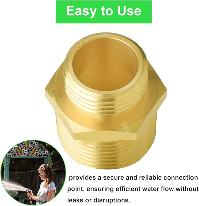 3/4" GHT Male x 1" NPT Male Garden Hose Adapters, Brass Garden Hose Repair Fittings, Water Hose Connector (2 PCS 3/4" GHT Male x 1" NPT Male)
