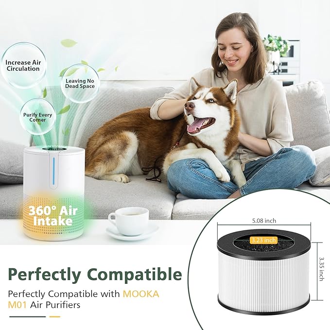 M01 Replacement Filter Only Compatible with MOOKA M01 Air Purifier, 3-in-1 Pre-Filter, HEPA Filter, High-Efficiency Activated Carbon Filter Filtration System, 2 Pack