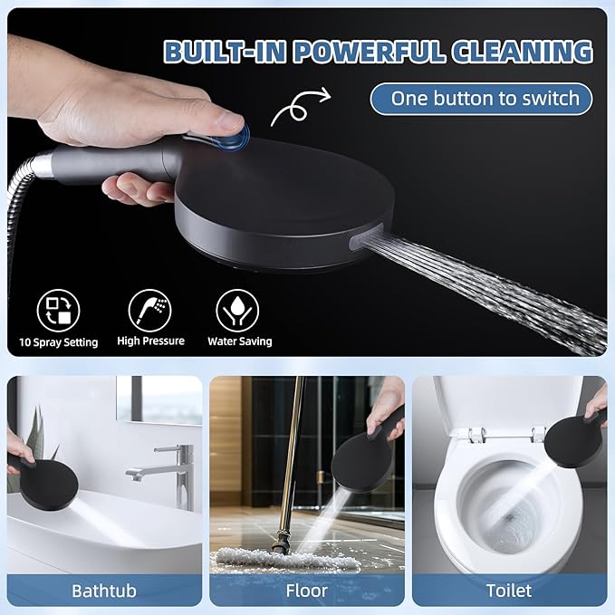 iFealClear Metal Rain Shower Head, 10” High Pressure Rainfall Shower Head with Handheld Spray Combo, 10-Spray Handheld Built-in Power Wash, 16" Shower Extension Arm, 3-Way Diverter, Matte Black