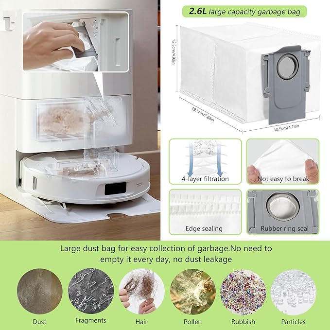 Yivy Vacuum Cleaner Replacement parts Compatible with Roborock Qrevo pro/Qrevo MaxV/Qrevo S/Qrevo plus,2 Main Brush Roller,6 White Side Brush,4 Hepa Filters,8 Mop Pads,6 Dust Bags (White-29)