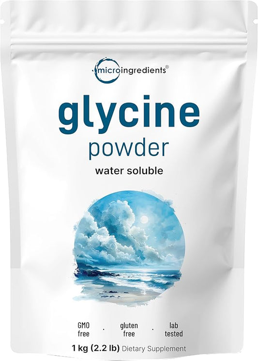 Micro Ingredients Glycine Powder, 1KG (2.2 Pounds), Glycine 1000mg Per Serving, Supports Restful Sleep and Neurotransmitter, Water Soluble and Products of USA
