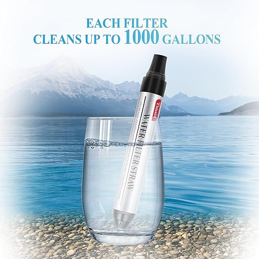6 Pack Timain Mini Water Filter Straws,Water Purifier Survival for Emergency Preparedness,Break Glass,Travel,Camping, Hiking,Fishing,Hunting (6)
