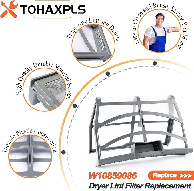 W10859086 Dryer Lint Filter Replacement for Whirlpool Maytag Kenmore Dryer,Ultra Durable Dryer Lint Screen Filter Replaces AP5999318, W10608811, W10701353
