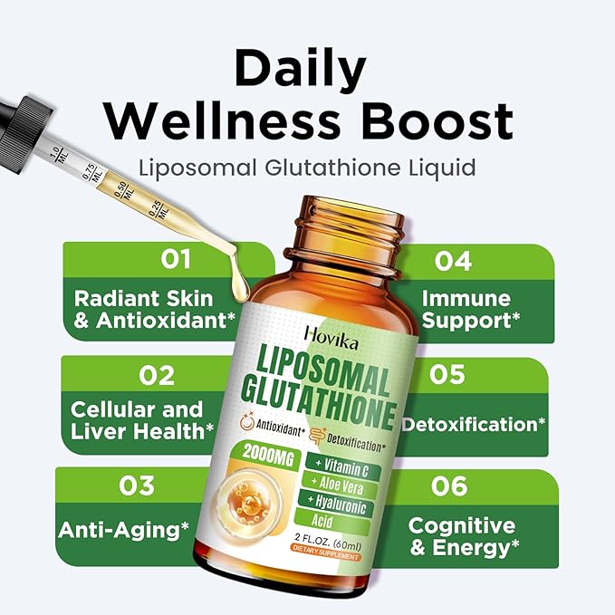 Liposomal Glutathione Supplement 2000mg, Liquid Glutathione Drops with Vitamin C, Master Antioxidants for Immune System, Aging Defense, Skin Headth, Liver Detox - Superior Absorption, Vegan 2 Fl Oz