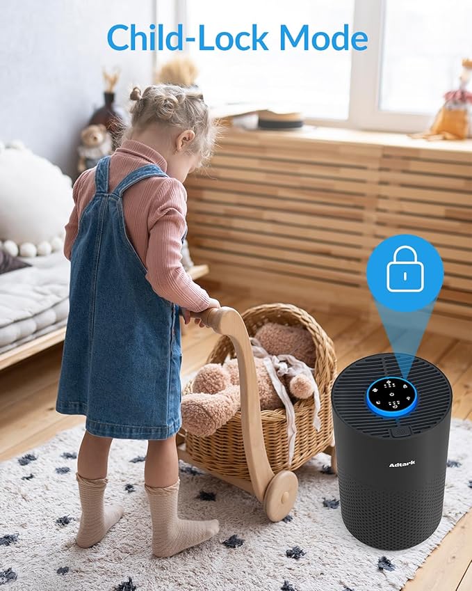 2 Pack Air Purifiers for Home Bedroom, ADTARK Air Cleaner with H14 True HEPA 3-in-1 Filter, Sleep Mode & Aroma Function, 3 Light Modes, Room Air Purifier with 3 Timer for Office, Dorm, Hotel (Black)