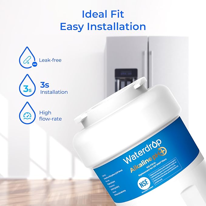 Waterdrop 𝐀𝐥𝐤𝐚𝐥𝐢𝐧𝐞 WD-F13 Replacement for GE® MWF®, SmartWater® MWFP, MWFINT, MWFA, GWF, HDX FMG-1, GSE25GSHECSS, WFC1201, RWF1060, 𝐄𝐧𝐡𝐚𝐧𝐜𝐞𝐬 𝐩𝐇 Refrigerator Water Filter