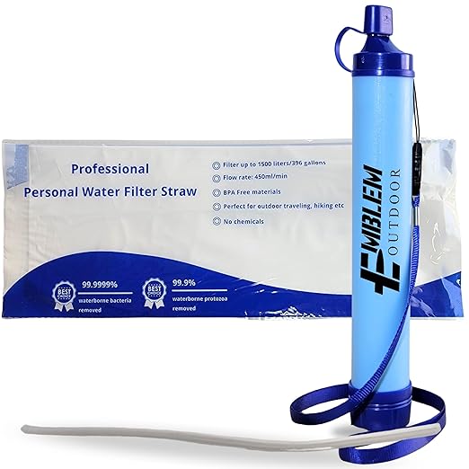 Portable Water Filter for Emergencies, Hiking, Camping, Travel, and Disaster Preparation (1 Pack)