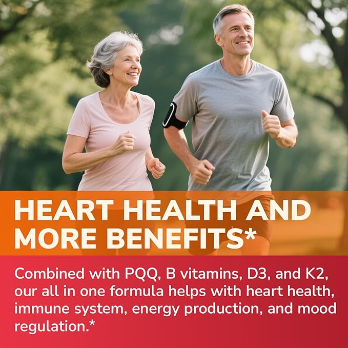 CoQ10 200mg, Ubiquinone with PQQ, Folate, Niacin, K2, D3, Black Pepper, High Absorption, Powerful Antioxidant, Heart Health, Energy Booster, Immunity, 120 Easy to Swallow Softgels
