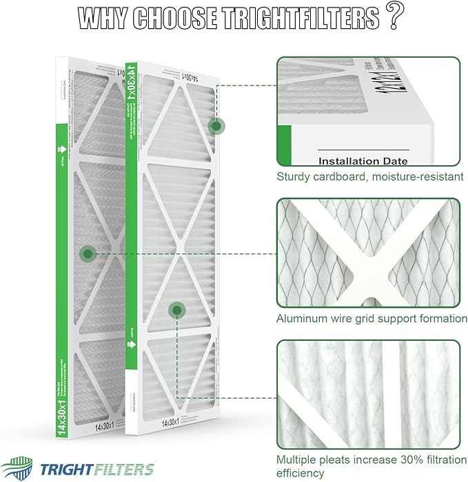 14x30x1 Air Filter 6 Pack, Durable MERV 8 Pleated Home HVAC AC Furnace Filters, Lightweight Compact Air Conditioner Filter Replacement