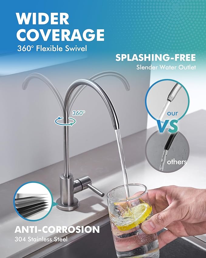 VFAUOSIT Water Filter Faucet, Drinking Water Faucet for Kitchen Sink Fits Most Reverse Osmosis or Water Filtration System, Lead-Free Stainless Steel Non-Air Gap RO Faucet Brushed Nickel for Bar Sink