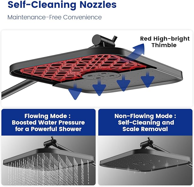 JOMOO Handheld Shower Head Combo, 10 Spray Modes High-Pressure Handheld Showerhead with 12" Square Rainfall Shower Combo, DOE Certified 2.5GPM Bathroom Filtered Shower Heads System, Matte Black