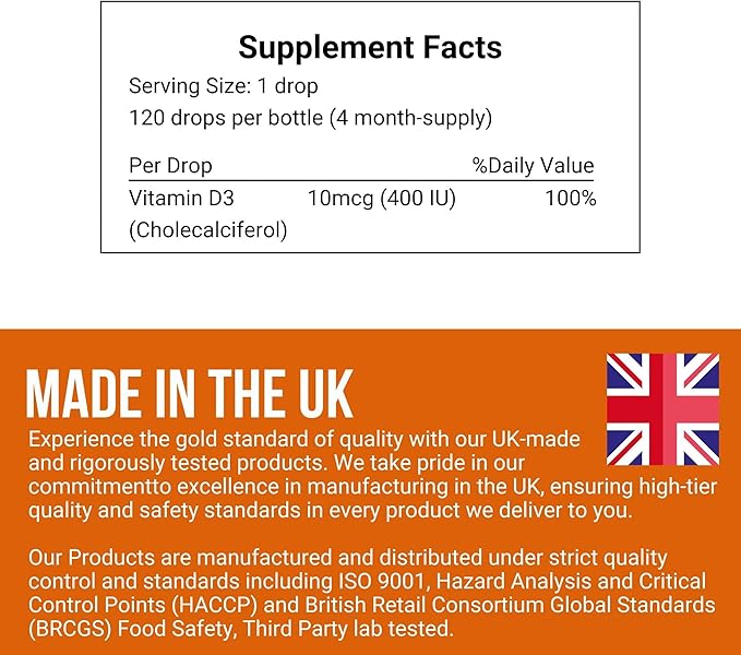 Organic 10 UG 120 Drops- Daily Vitamin D3 Supplement for Infant and Young Children
