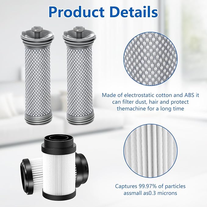 4 Pack Filter Replacement Parts for Tineco Pure ONE S15/S15 Essentials/S15 Pet Ex Vacuum Cleaner, 2 Pre Filters 2 HEPA Filters