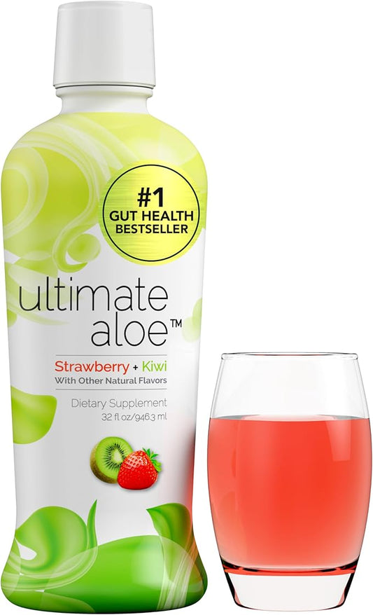 Ultimate Aloe – Aloe Vera Juice for Gut Health, Digestive Comfort, Immune Support, and Nutrient Absorption – Strawberry & Kiwi Flavor – 16 Servings