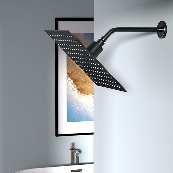 Lordear Filtered Shower Head 12 Inch Stainless Steel Square Shower Head, High Pressure Showerhead for Hard Water,Ceiling or Wall Mounted Waterfall Shower (Matte Black)