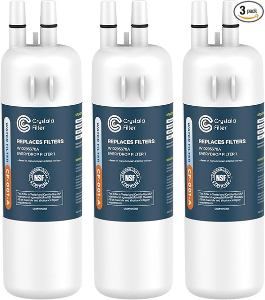 Crystala Filters Refrigerator Water Filter Compatible with W10295370A, EDR1RXD1, Filter 1, W10295370, P4RFWB, P8RFWB2L, 46-9930, 46-9081 Refrigerator Water Filter | Pack of 3