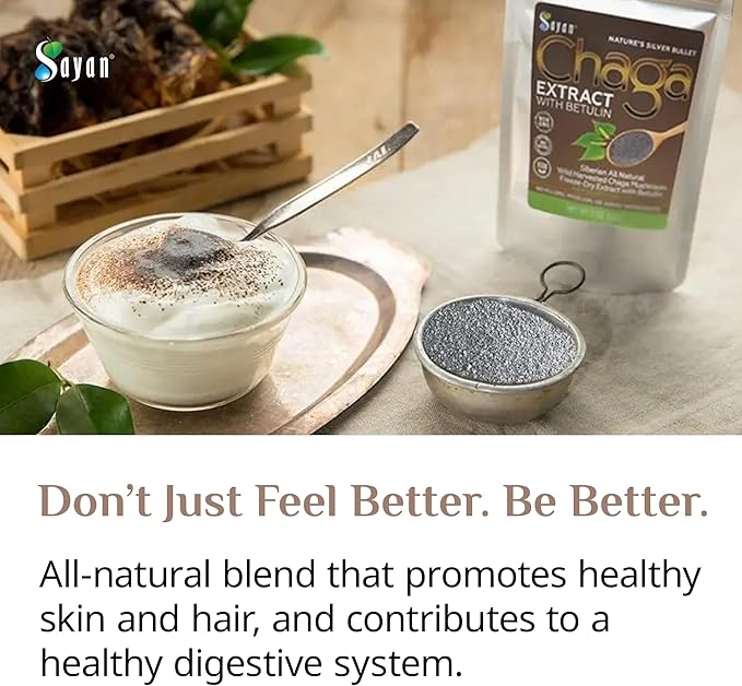 Sayan Siberian Chaga Mushroom Extract with Betulin Powder (4 oz) – Organic Antioxidant Blend – Support Immune System & Regulate Body Functions, Energy, Clarity, Wellness – Mix with Yogurt or Smoothies