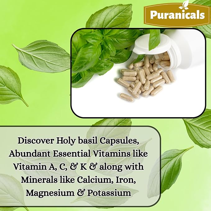 Holy Basil Premium 320 Capsules Non GMO and Gluten Free | Herbal Supplement | 600 mg Per Serving | Made with 100% Pure Herb Holy Basil Leaf