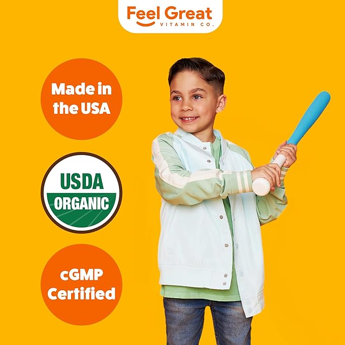 Feel Great USDA Organic Liquid Vitamin D Drops for Infants & Toddlers (2 oz) w/ K2 for Absorption | Vitamin D for Kids Supports Immune Support & Bone Health | Sugar Free, Vegan, Non-GMO & Gluten Free