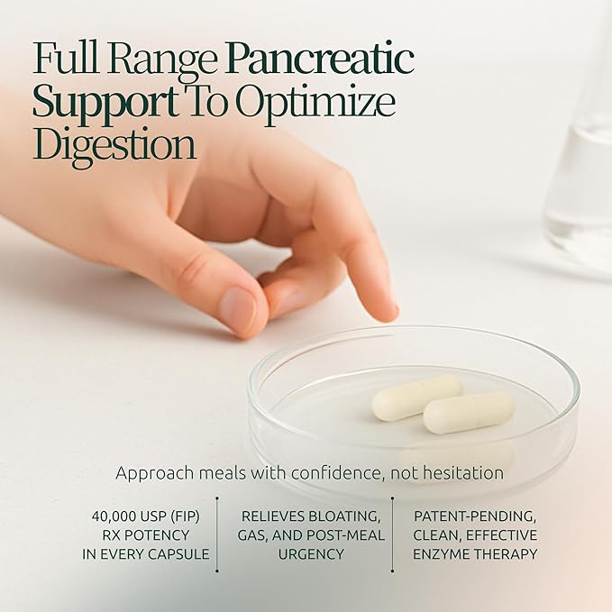 Digestive Enzymes | 40,000 USP Lipase - Prescription Strength Pancreatic Enzyme Replacement Formula for Fat Digestion, Gut Health & Nutrient Absorption - Fermented, Vegan, High Potency