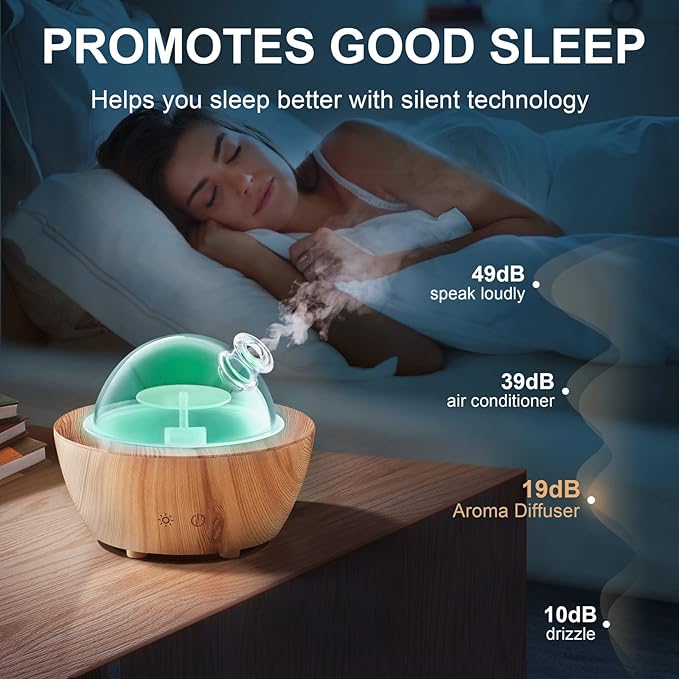 Glass Essential Oil Diffuser Wood Grain Base, 280ml Aromatherapy Diffusers Cool Mist Humidifier, LED Light in 7 Colors with Waterless Auto-Off Protection, for Office, Home, Yoga, Spa