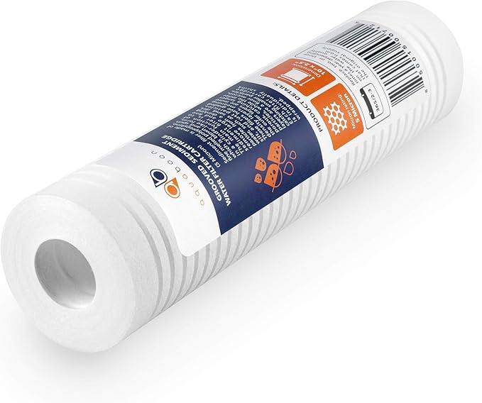 Aquaboon 5 Micron 10 x 2.5 Grooved Sediment Water Filter Replacement for Whole House Filter Cartridge Compatible with AP110, WHKF-GD05, CFS110, 50-Pack
