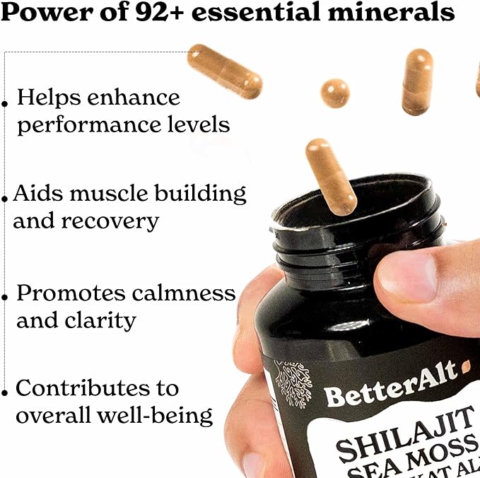 Shilajit All in One Capsule with Sea Moss, Ashwagandha, Safed Musli| All Benefits in one Capsule| Boost Stamina & Energy| 60 Servings, 120 Capsules