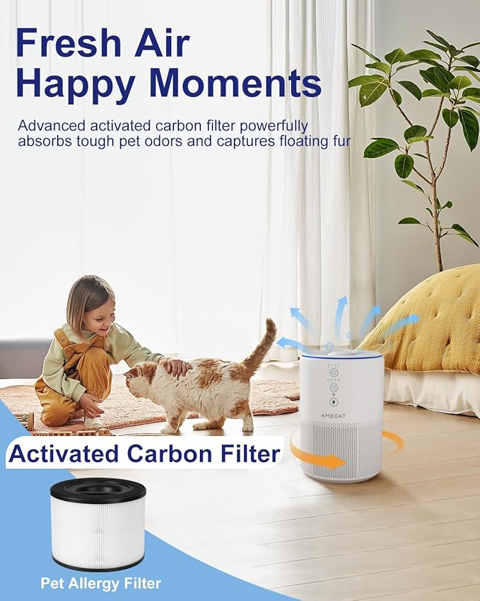 Air Purifiers for Home Large Room up to 1274-ft², Pet Hair Allergy, HEPA 3-in-1 air purifier, Low Power High Torque Motor, Sleep Mode, Removes Smoke, and Odor Pollutants. Airfresh-300（White）