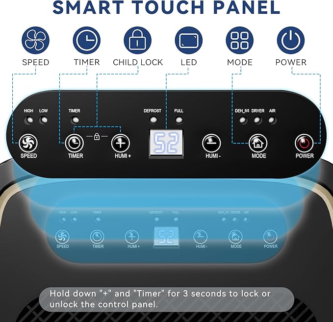 2500 Sq.Ft Dehumidifier for Basement with Drain Hose, 30 Pint Large Best Compressor Dehumidifiers for Home or Garage, Continuous Dehumidifying Features Humidity Display, 24H Timer and Child Lock