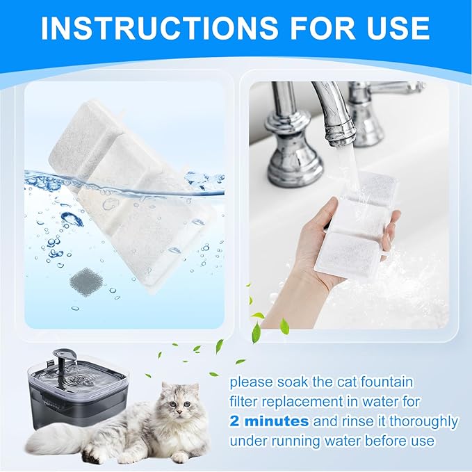 20PCS Filters Compatible with Petory Cat Water Fountain - 74oz/2.2L Automatic - 10PCS Cat Fountain Filter Replacement & 10PCS Foam Filter