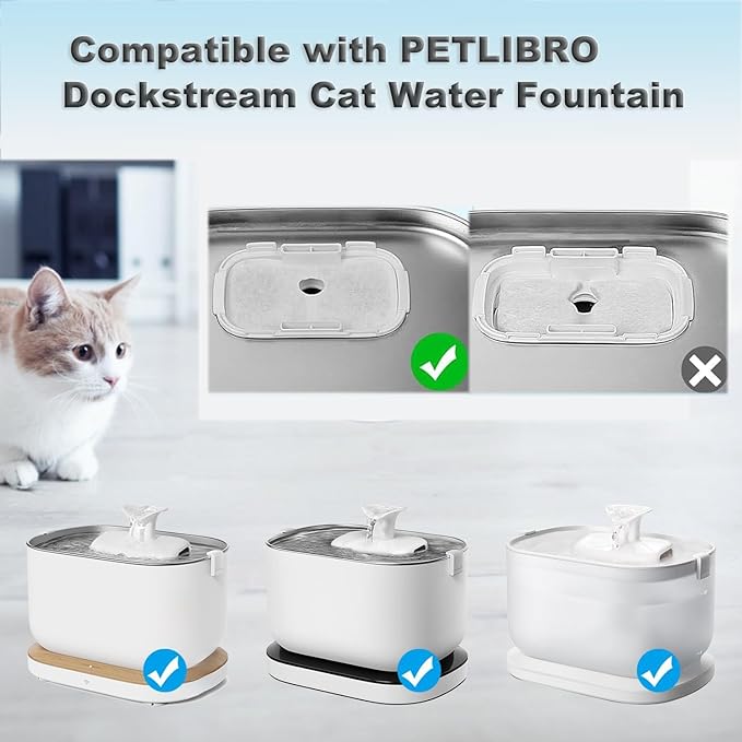 24 Pack Cat Water Fountain Replacement Filter for Petlibro Dockstream Cat Water Fountain PLWF005/PLWF115/PLWF105, Pet Fountain Replacement Filters with Pre-Filter Pump Sponges(24+24)