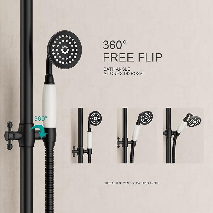 Shower Slide Bar Handheld Shower Head with Hose，shower slide bar,adjustable height shower head (C-retro, Matte Black)